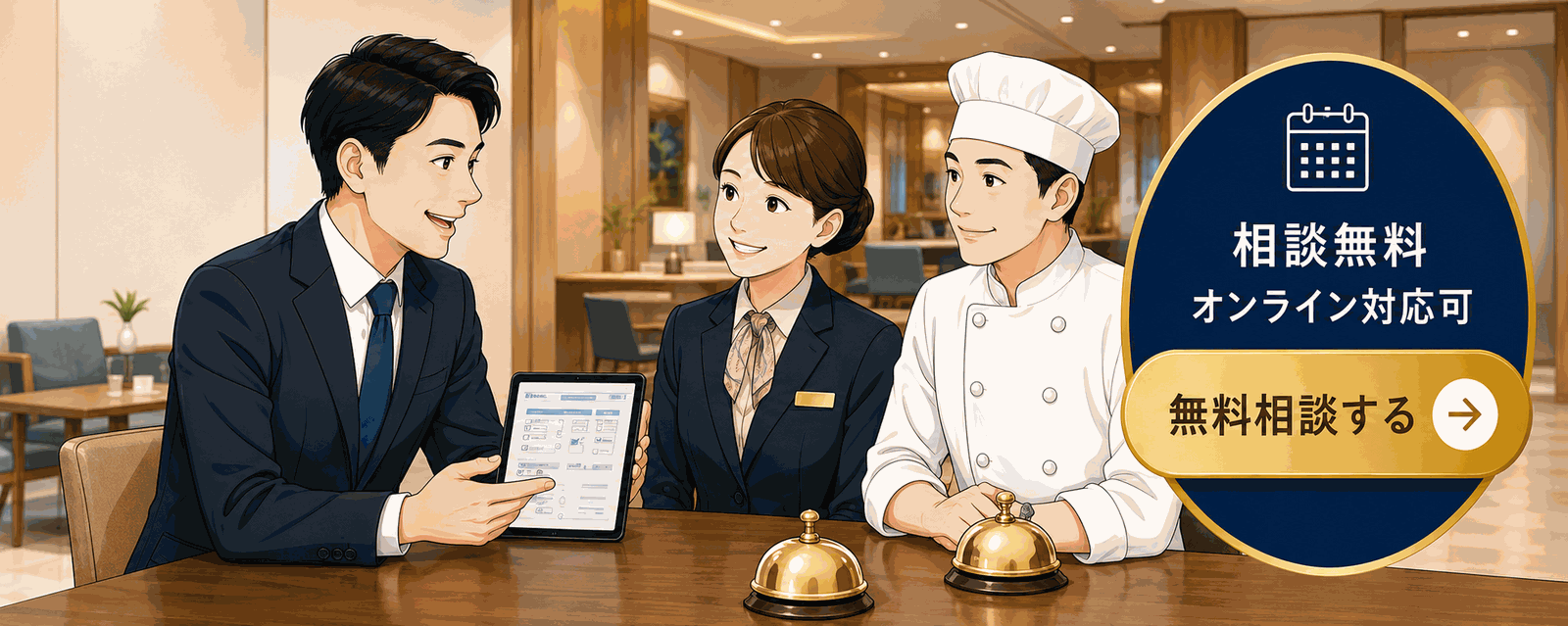 ホテルスタッフと相談しながら現状を整理する無料相談のイメージ