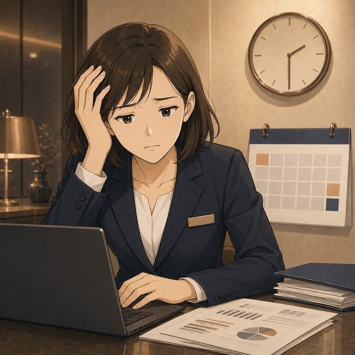 月次数字の遅れに悩むホテル担当者