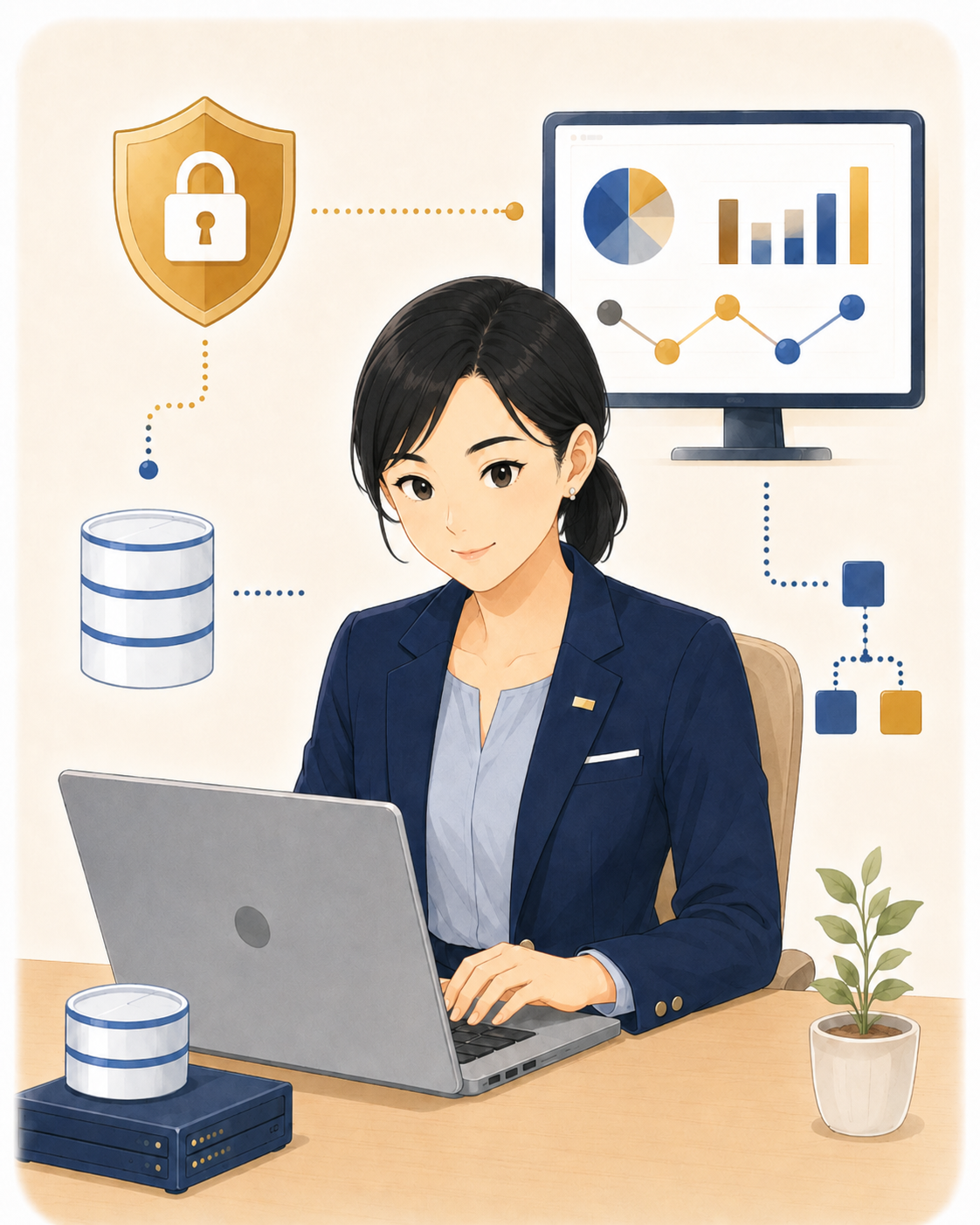セキュリティとデータ連携に強いリモート情報システム担当者のイメージ